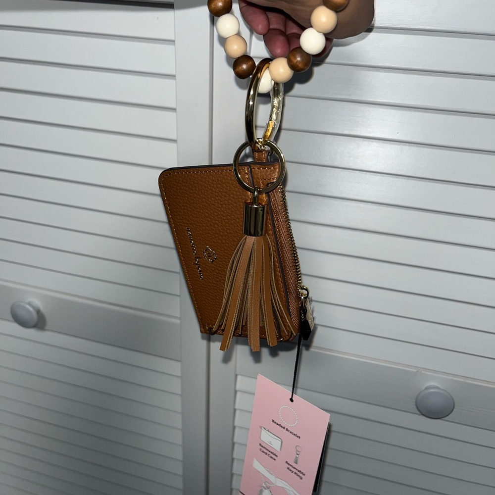 Brown Leather Keychain Wallet with Tassel
